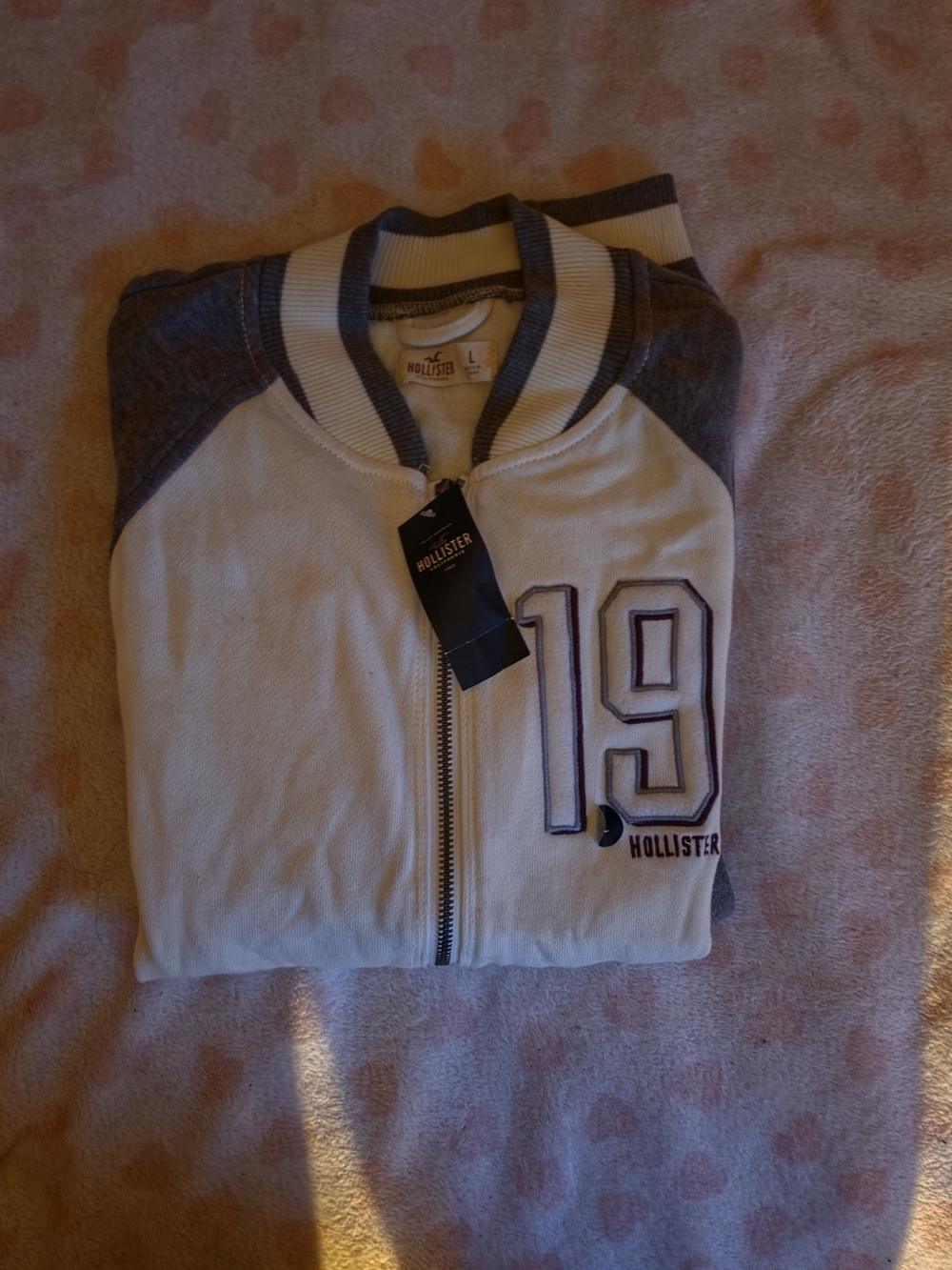 Hollister White and Gray Zip-Up Sweater Jacket